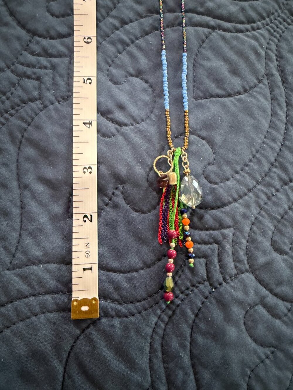 Vintage Mixed Media Bead Thread & Crystal Pendant Necklace